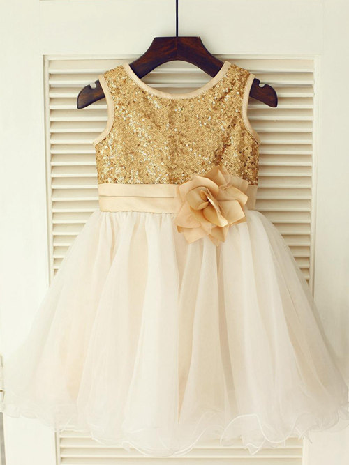 Princess Scoop Tulle Sequins Flower Girl Dress