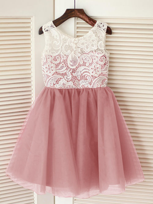A-line Scoop Lace Tulle Flower Girl Dress