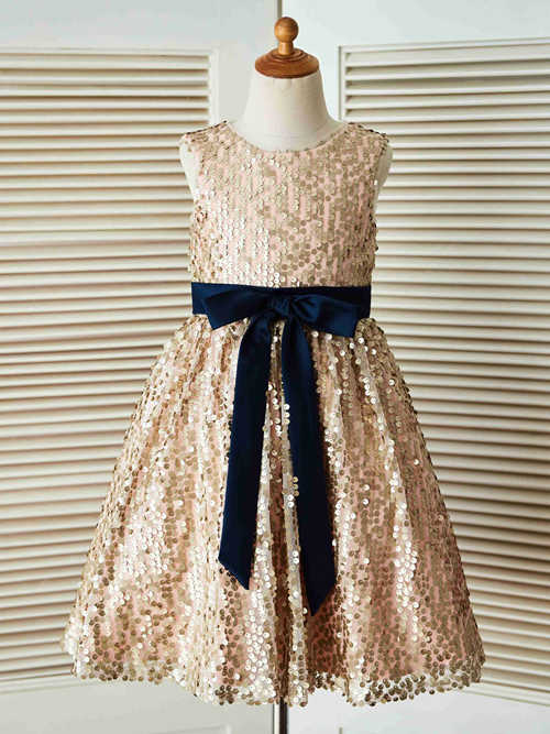 A-line Jewel Sequins Flower Girl Dress Belt