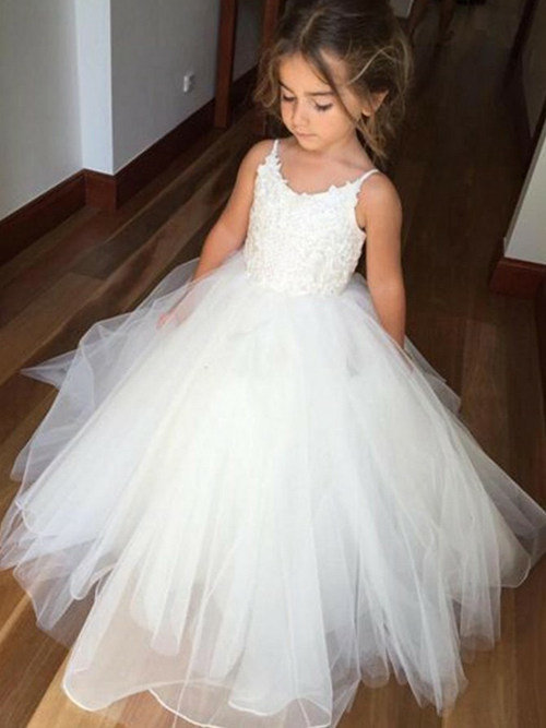 Ball Gown Spaghetti Straps Tulle Lace Flower Girl Dress