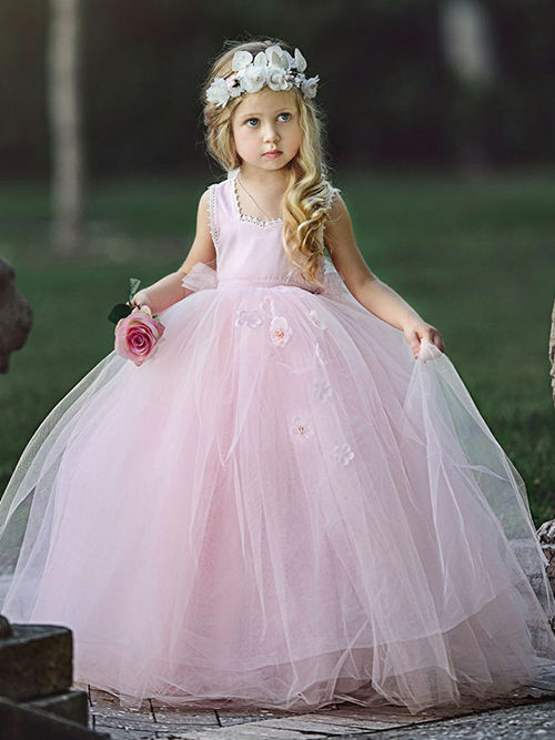 Ball Gown Straps Tulle Flower Girl Dress Applique