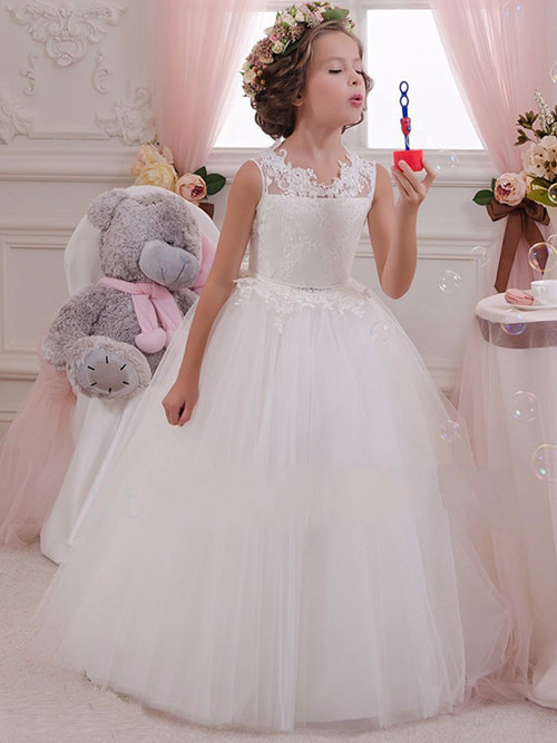 Ball Gown Scoop Tulle Lace Flower Girl Dress