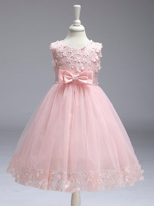 Princess Scoop Tulle Flower Girl Dress Appliques Bowknot