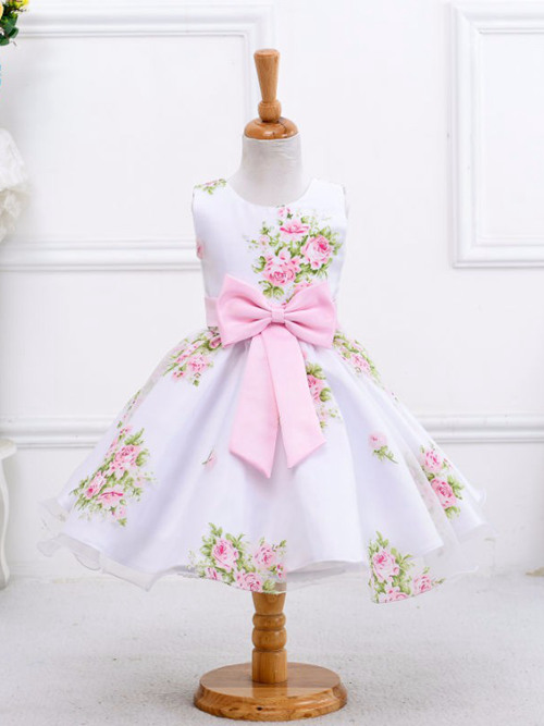 Ball Gown Scoop Satin Floral Girl Dress Bowknot