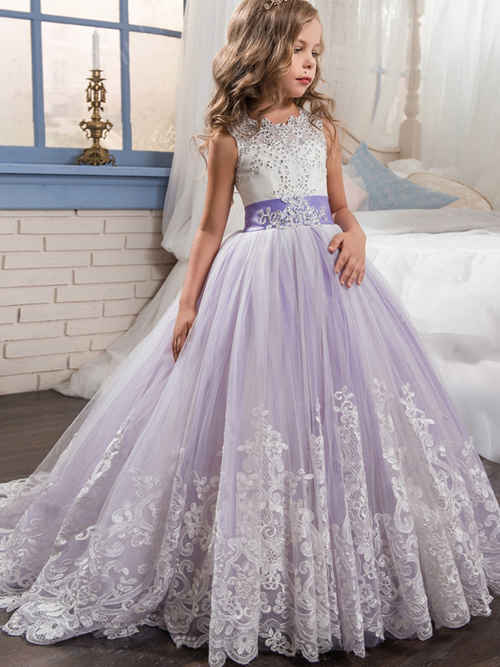 Ball Gown Jewel Tulle Lace Flower Girl Dress Beads