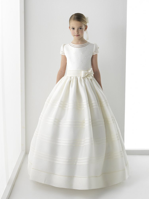 A-line Scoop Satin Flower Girl Dress Bowknot Pearls