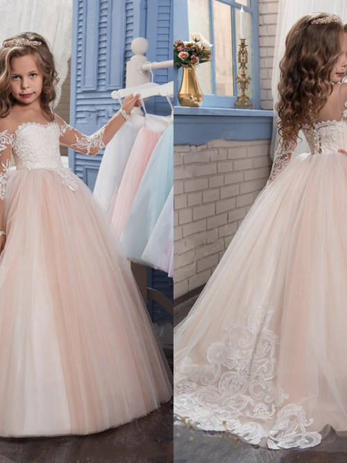 Ball Gown Sweetheart Tulle Lace Sleeves Flower Girl Dress