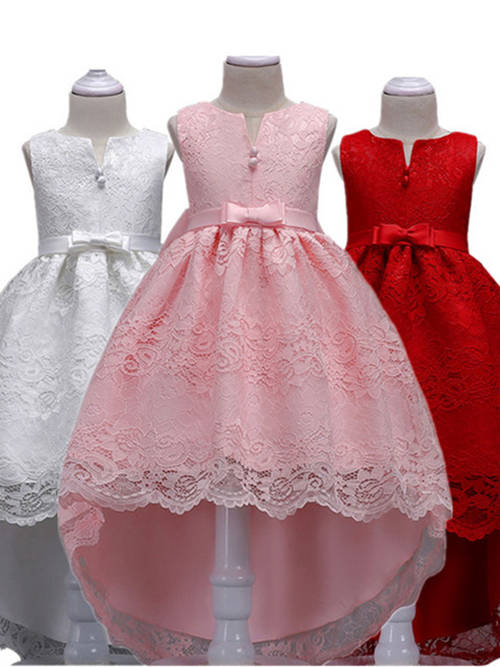 Ball Gown Jewel Lace Flower Girl Dress Bowknot