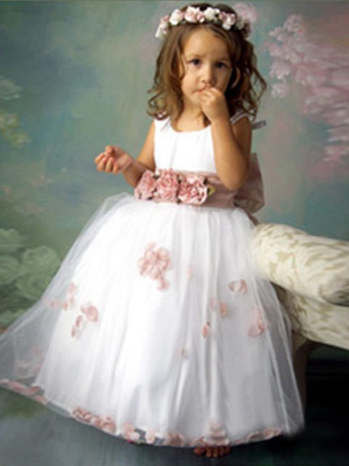 Ball Gown Scoop Tulle Flower Girl Dress Appliques
