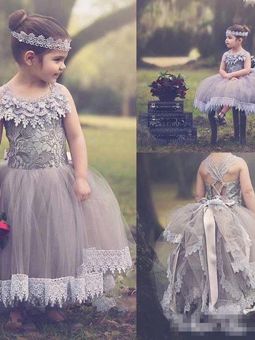 Ball Gown Straps Tulle Lace Flower Girl Dress