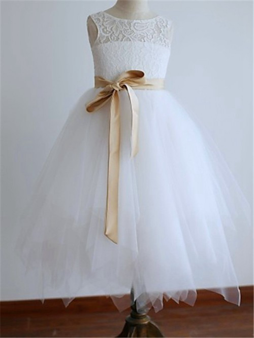 A-line Scoop Lace Tulle Communion Dress Sash