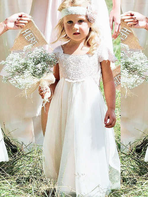 A-line Straps Tulle Lace Flower Girl Dress