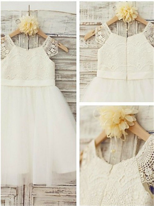 Princess Straps Lace Tulle Flower Girl Dress
