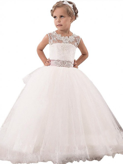 Ball Gown Jewel Tulle Lace Flower Girl Dress