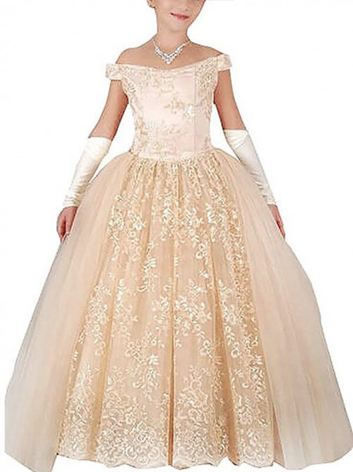 Ball Gown Off Shoulder Lace Tulle Flower Girl Dress