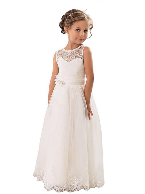 A-line Jewel Lace Tulle Flower Girl Dress