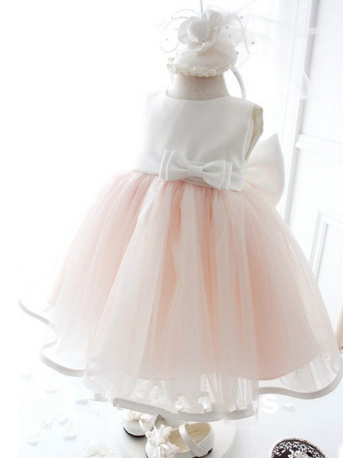 Ball Gown Jewel Tulle Satin Infant Dress Bowknot
