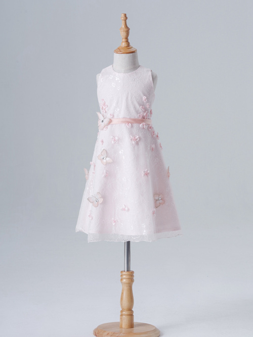 A-line Jewel Lace Flower Girl Dress Butterflies