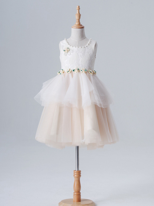 A-line Square Tulle Flower Girl Dress Pearls