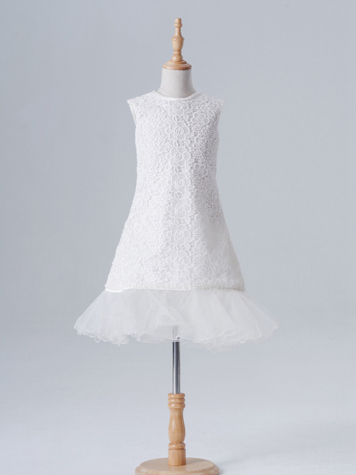 A-line Jewel Lace Tulle Flower Girl Dress