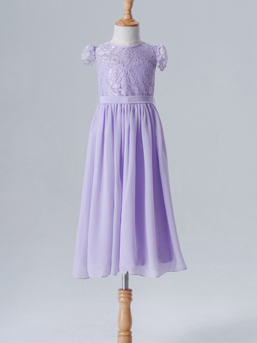 A-line Jewel Lace Chiffon Flower Girl Dress