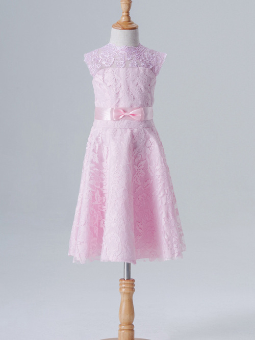 A-line Jewel Lace Flower Girl Dress Bowknot