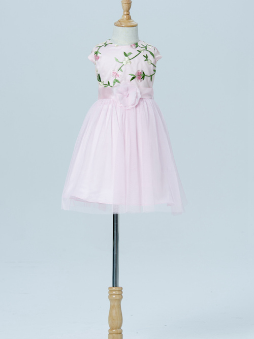 A-line Jewel Satin Flower Girl Dress Embrodiery