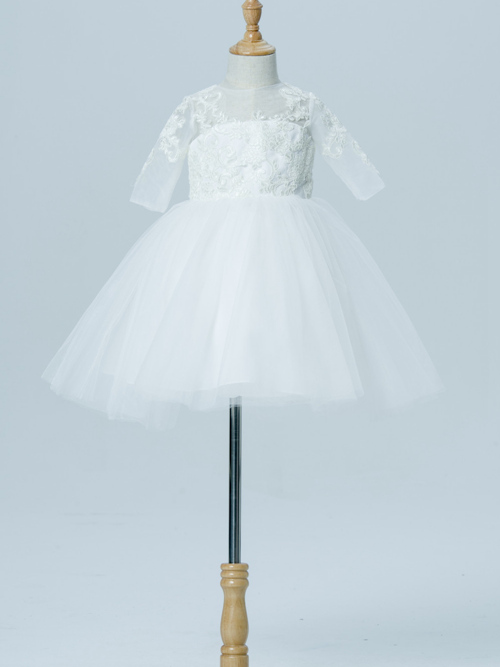 Ball Gown Jewel Tulle Sleeves Flower Girl Dress Applique