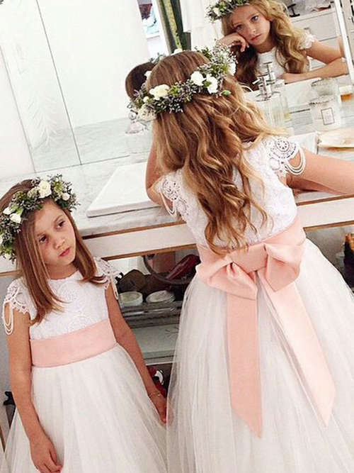 A-line Tulle Lace Flower Girl Dress Sash