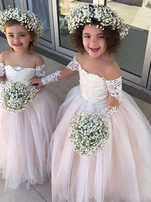 Ball Gown Off Shoulder Tulle Lace Flower Girl Dress