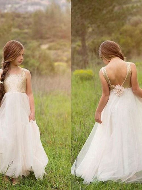 A-line Square Floor Length Chiffon Junior Bridesmaid Dress