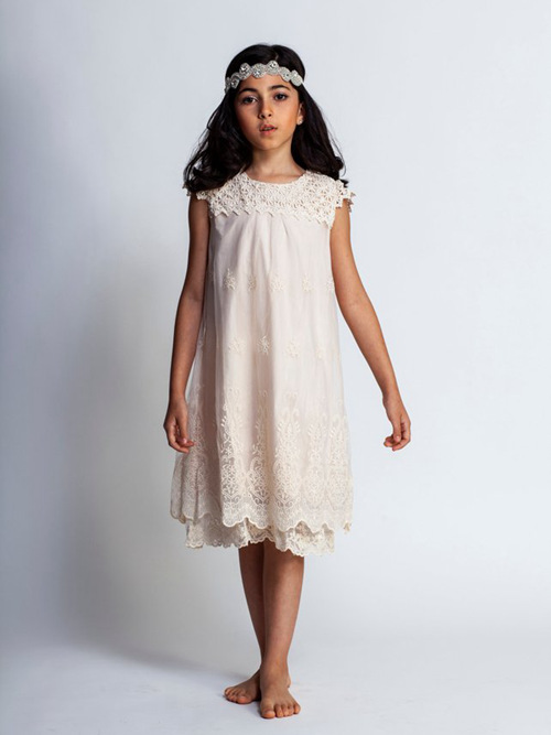 A-line Jewel Lace Knee Length Junior Bridesmaid Dress