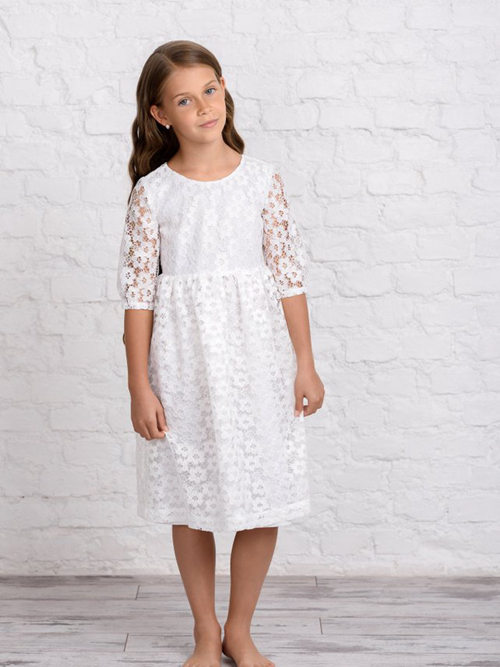 A-line Scoop Lace Sleeve Short Junior Bridesmaid Dress