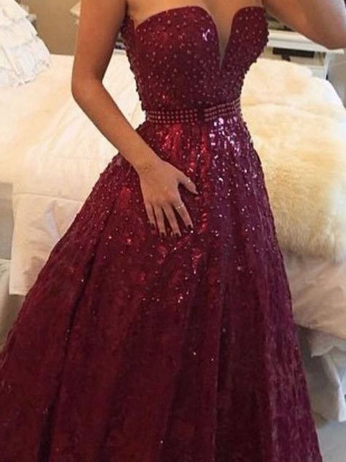 Princess Sweetheart Floor Length Lace Sequins Matric Dress