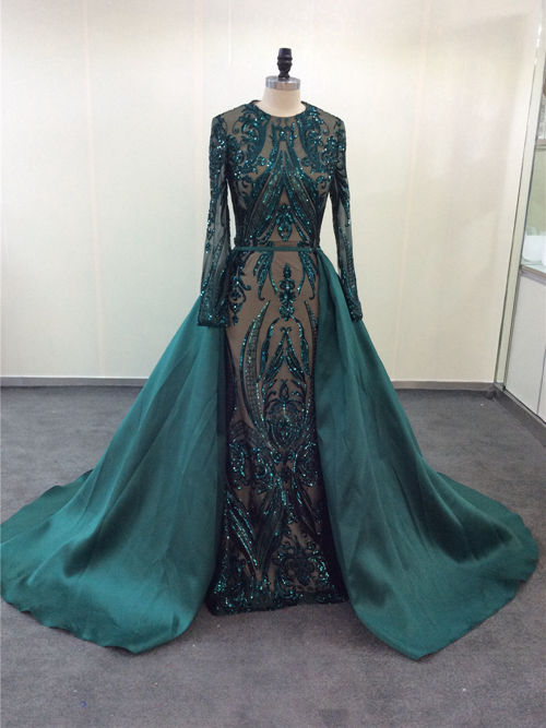 Mermaid Jewel Sequins Sleeves 2in 1 Formal Dress