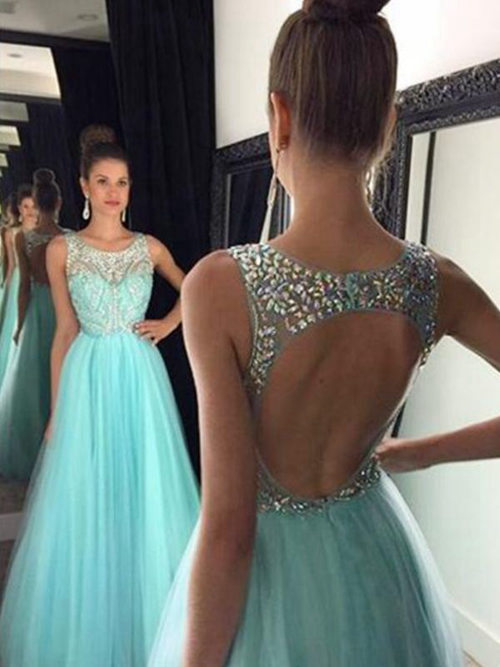 A-line Scoop Floor Length Tulle Matric Dress Beading