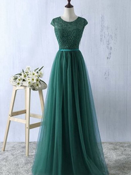 A-line Jewel Floor Length Tulle Matric Dance Dress