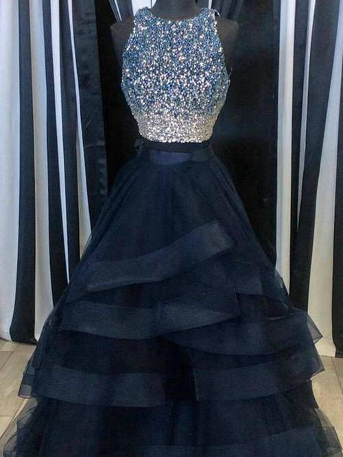 A-line Jewel Floor Length Organza Matric Dress Beading