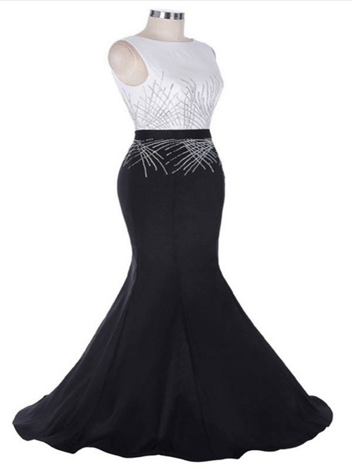 Mermaid Jewel Brush Train Satin Matric Farewell Dress [VIVIDRESS3121 ...