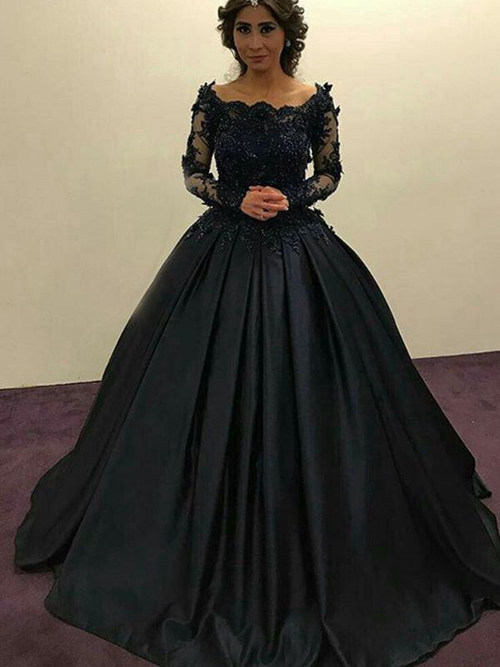 Ball Gown Off Shoulder Sweep Train Satin Matric Dress