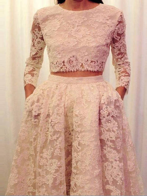 A-line Jewel Floor Length Lace Matric Dress
