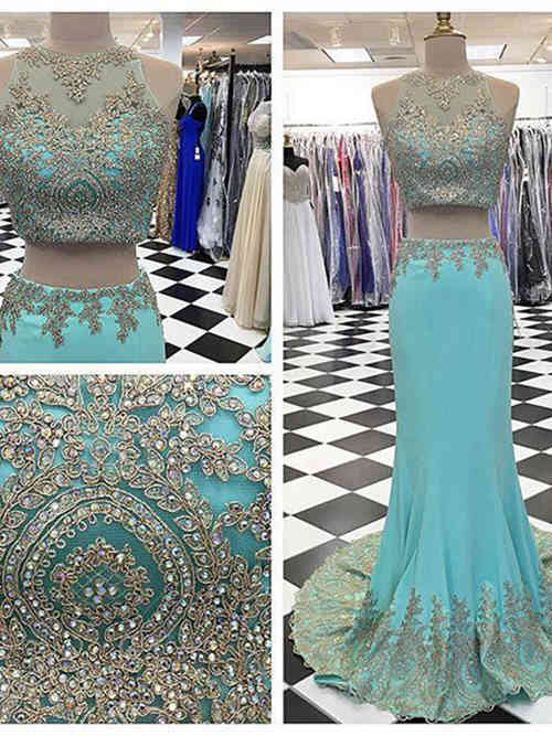 Mermaid Jewel 2 Pieces Chiffon Matric Dress Beading