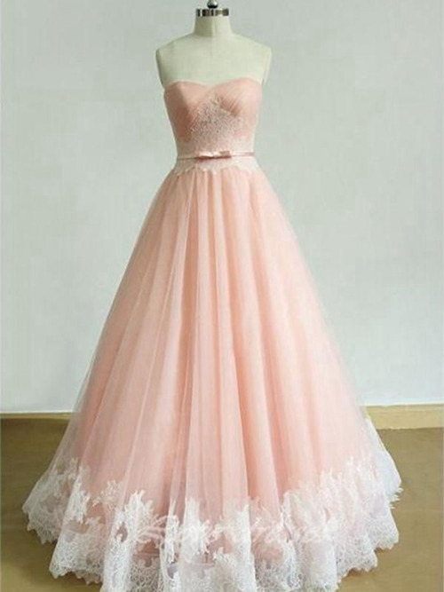 A-line Sweetheart Brush Train Organza Pink Matric Dress Applique
