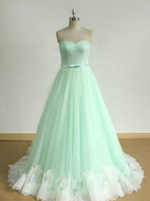 A-line Sweetheart Organza Light Green Matric Dress Applique