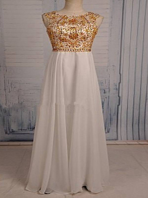 A-line Scoop Floor Length Chiffon Matric Dress Sequin