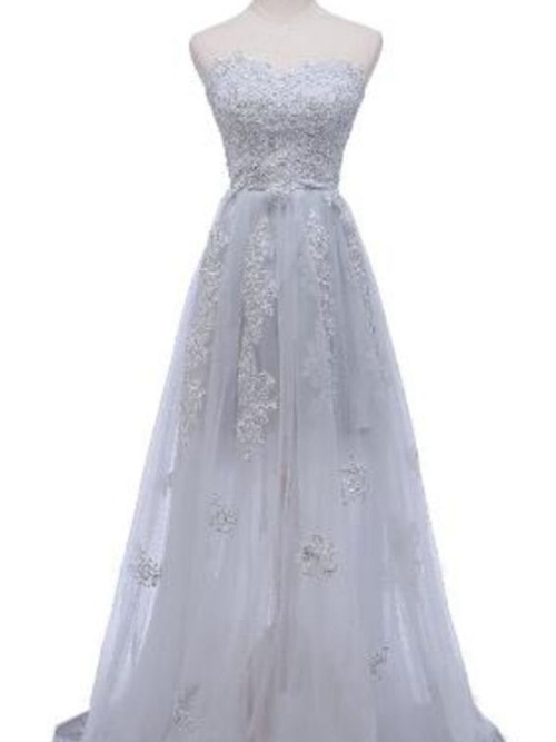 A-line Sweetheart Brush Train Tulle Matric Dress Applique