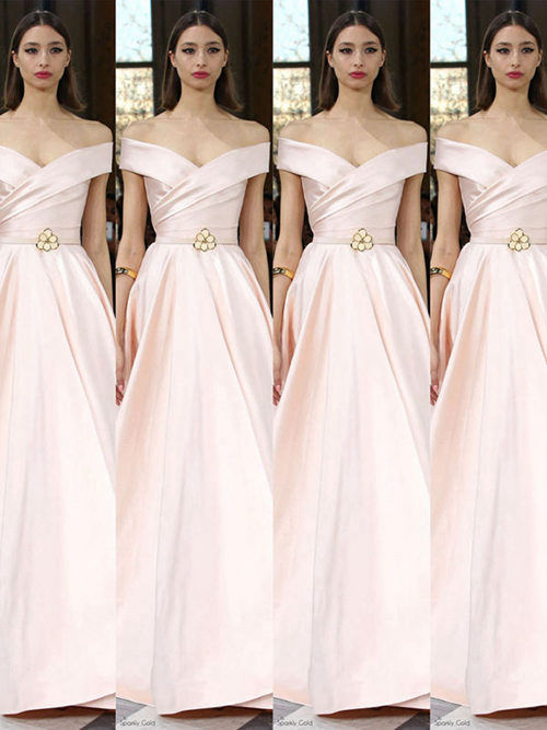 A-line Off Shoulder Floor Length Satin Matric Dress