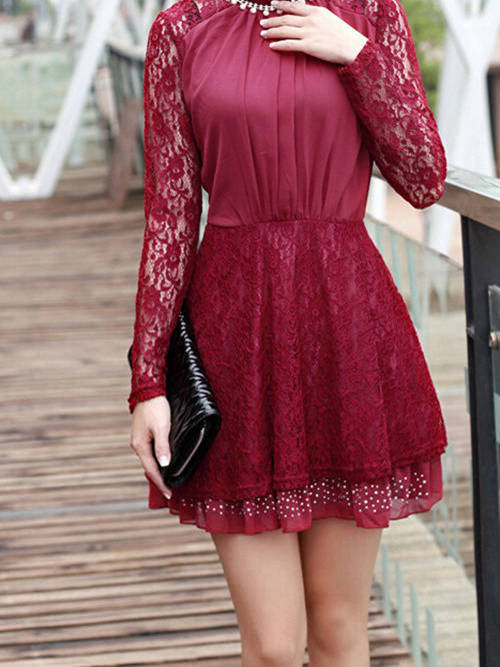 A-line High Neck Short Lace Matric Dress