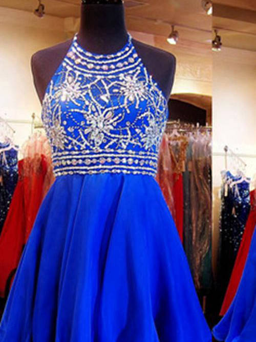 A-line Jewel Chiffon Short Matric Dress Beading