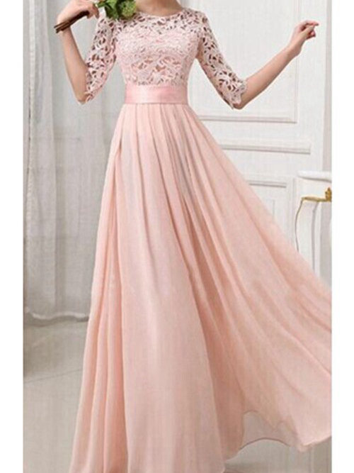 A-line Jewel Floor Length Chiffon Matric Dress Applique